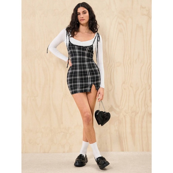 Plaid Pinacore Mini Dress - Picture 2 of 12